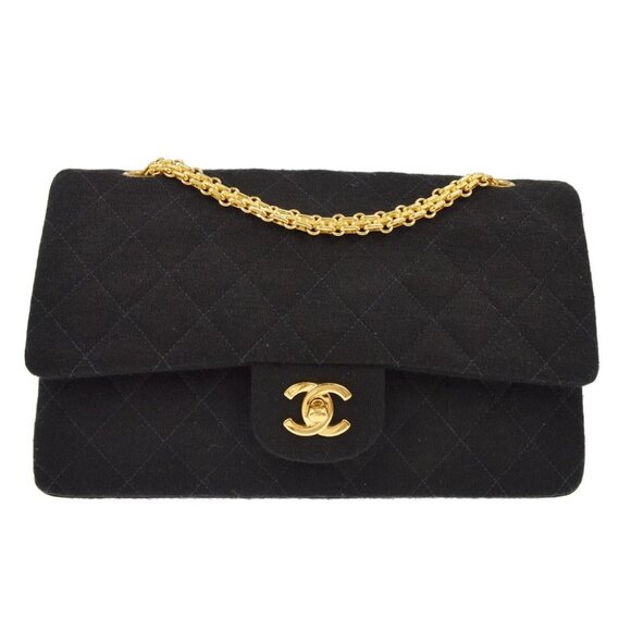 Chanel Black Cotton Medium Classic Double Flap Shoulder Bag - Picture 1 of 8